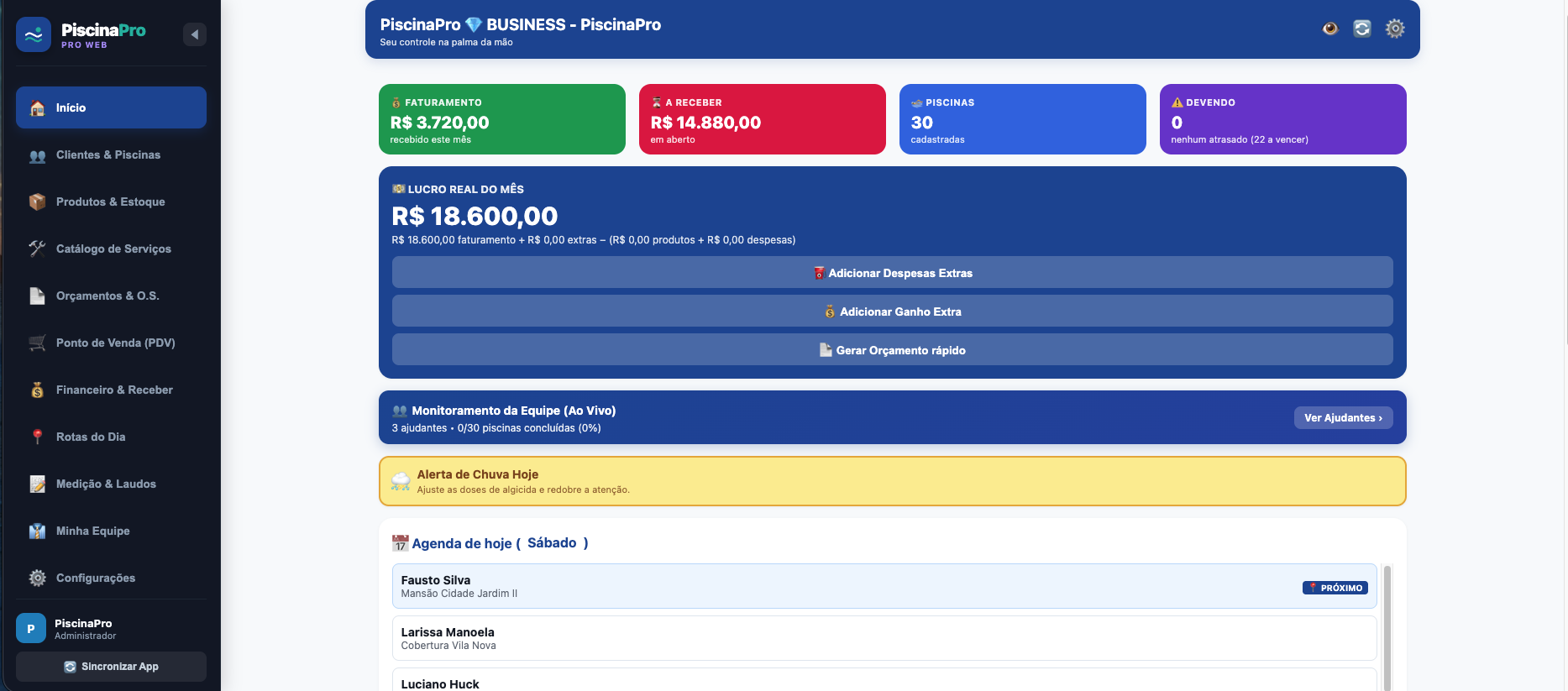 PiscinaPro Business Web Desktop no Computador